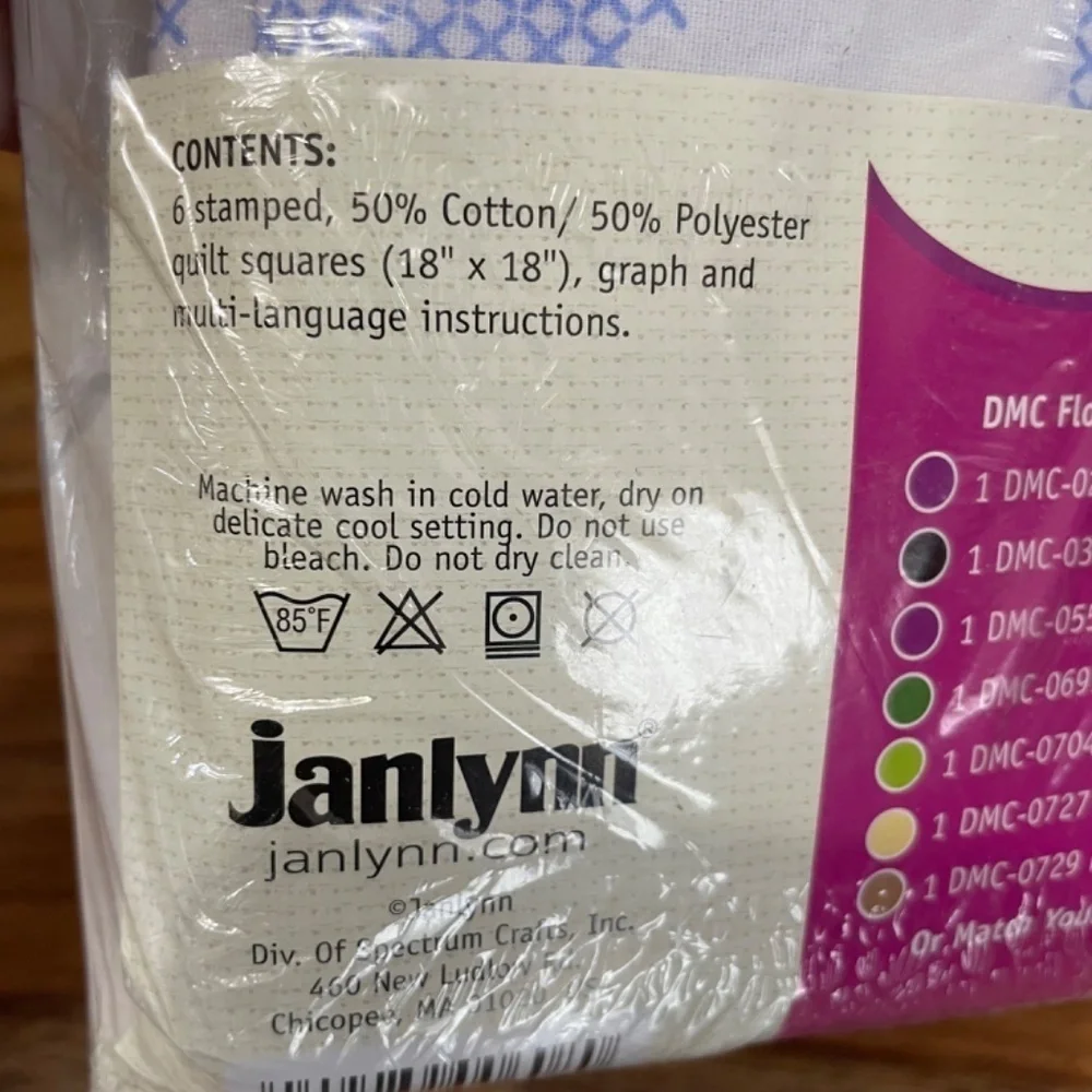 VTG Janlynn‎ 6 Pansy & Butterfly Stamped Quilt Blocks #998-4011 Made in the USA